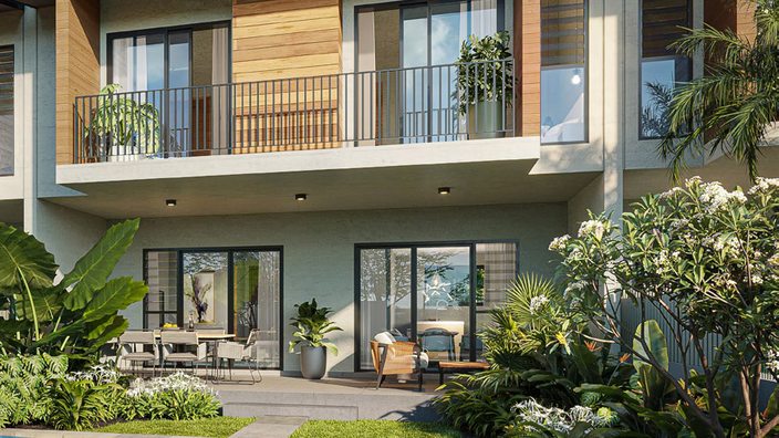 The Grove Townhouses — moderní townhousy s trojpodlažní architekturou v zeleni smart city Bois de Chandelle